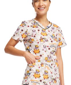 Cherokee Women's Pugkin Spice Season Print Scrub Top -Silverts-shop 4 ck ck646 print 650