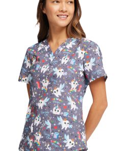 Cherokee Women's Toothicorn Magic Print Scrub Top -Silverts-shop 4 ck ck652 print 650