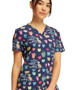 Cherokee Women's Coffee And My Dog Print Scrub Top 5 Cherokee Women's Coffee And My Dog Print Scrub Top -Silverts-shop 4 ck ck662 print 650