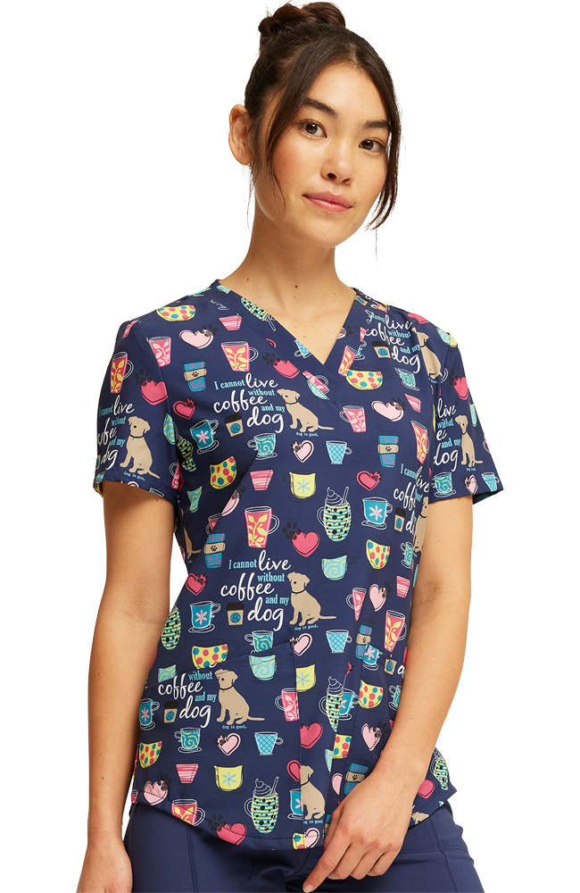 Women's Coffee And My Dog Print Scrub Top Cherokee Women's Coffee And My Dog Print Scrub Top -Silverts-shop 4 ck ck662 print 650
