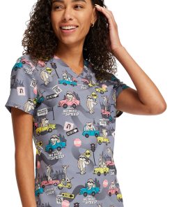 Cherokee Women's Tuckable Giraffic Jam Print Scrub Top -Silverts-shop 4 ck ck664 print 650