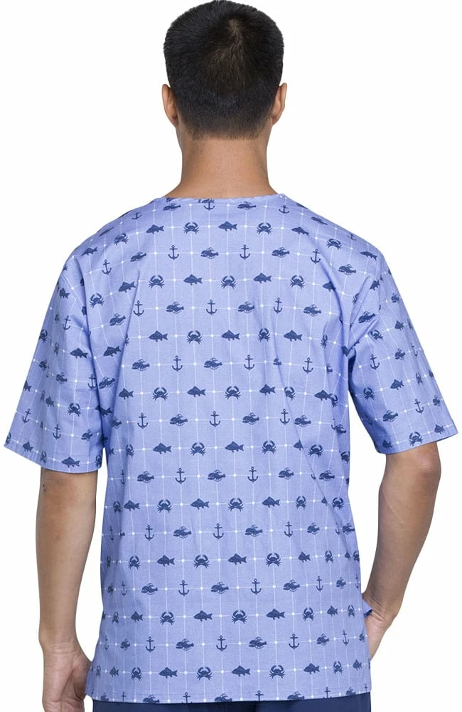 Cherokee Clearance Men's V-Neck Nautical Print Scrub Top - Image 4