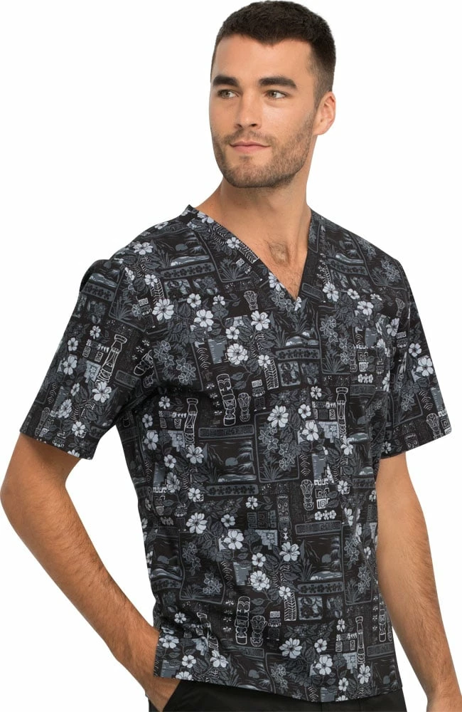 Cherokee Clearance Men's Its Tiki Time Print Scrub Top - Image 4