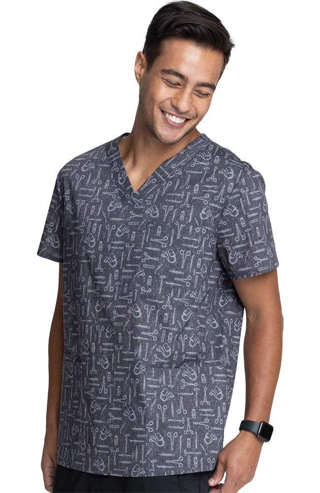 Cherokee Clearance Men's Instrumental Helpers Print Scrub Top - Image 4