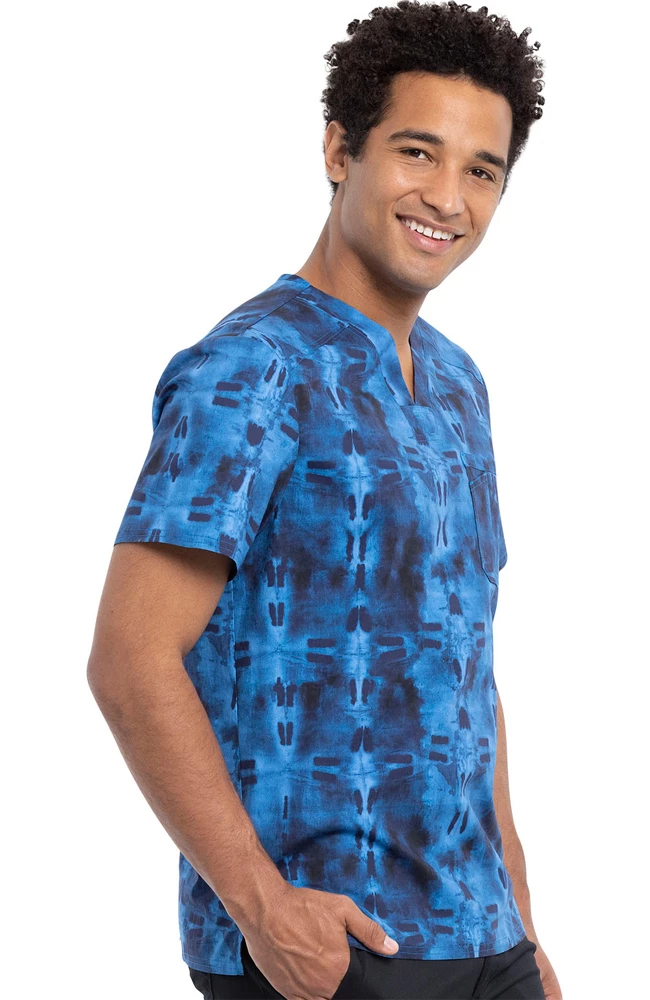 Cherokee Clearance Men's Geo Tie Dye Print Scrub Top - Image 4