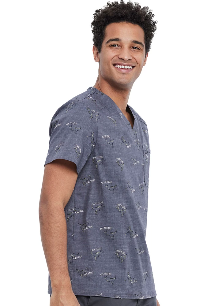 Cherokee Clearance Men's Rawrsome Print Scrub Top - Image 4