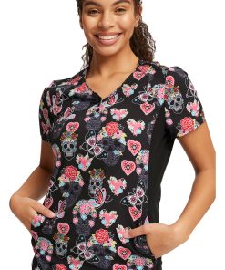 Cherokee Women's Sugar Skull Flutter Print Scrub Top 4 Cherokee Women's Sugar Skull Flutter Print Scrub Top -Silverts-shop 4 ck ck732 print 650