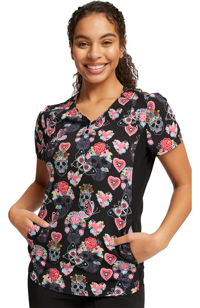 Women's Sugar Skull Flutter Print Scrub Top Cherokee Women's Sugar Skull Flutter Print Scrub Top -Silverts-shop 4 ck ck732 print 650