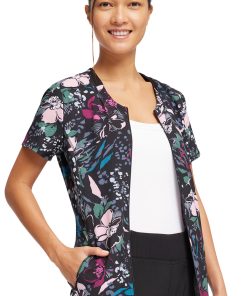 Cherokee Women's Zip-Front Wild Fleur You Print Scrub Top -Silverts-shop 4 ck ck772 print 650