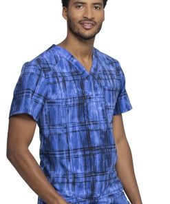 Cherokee Clearance Men's Plaid Tie Dye Print Scrub Top -Silverts-shop 4 ck ck902 printclearance 650 1