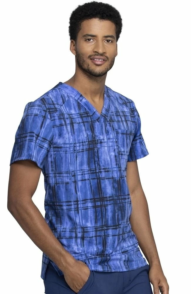 Cherokee Clearance Men's Plaid Tie Dye Print Scrub Top - Image 4