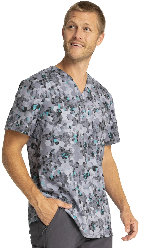 Cherokee Clearance Men's Abstract Ways Print Scrub Top - Image 4