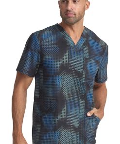 Cherokee Men's V-Neck Gradient Grid Print Scrub Top -Silverts-shop 4 ck ck920 print 650