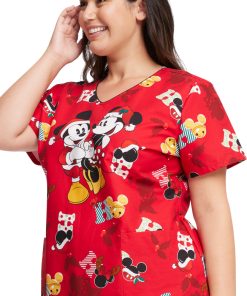 Cherokee Women's Mickey Holiday Cheer Print Scrub Top -Silverts-shop 4 ck tf614 print 650 3