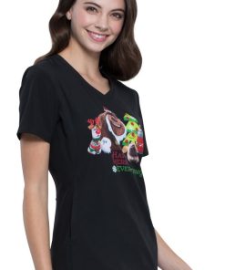 Cherokee Clearance Women's V-Neck Holly Jolly Pets Print Scrub Top 5 Cherokee Clearance Women's V-Neck Holly Jolly Pets Print Scrub Top -Silverts-shop 4 ck tf627 printclearance 650