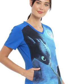 Cherokee Clearance Women's Train Your Dragon Print Scrub Top -Silverts-shop 4 ck tf637 printclearance 650 3