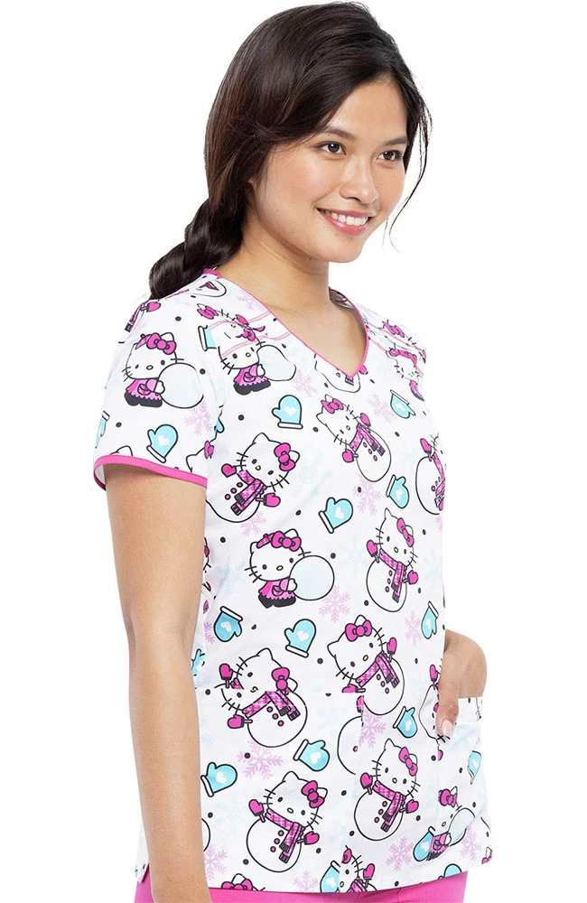 Cherokee Clearance Women's Winter Hello Kitty Print Scrub Top - Image 4