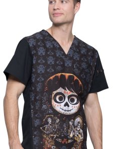 Cherokee Clearance Men's V-Neck Disney Pixar Coco Print Scrub Top -Silverts-shop 4 ck tf700 printclearance 650 3
