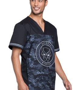 Cherokee Clearance Men's V-Neck Black Panther Print Scrub Top -Silverts-shop 4 ck tf707 printclearance 650