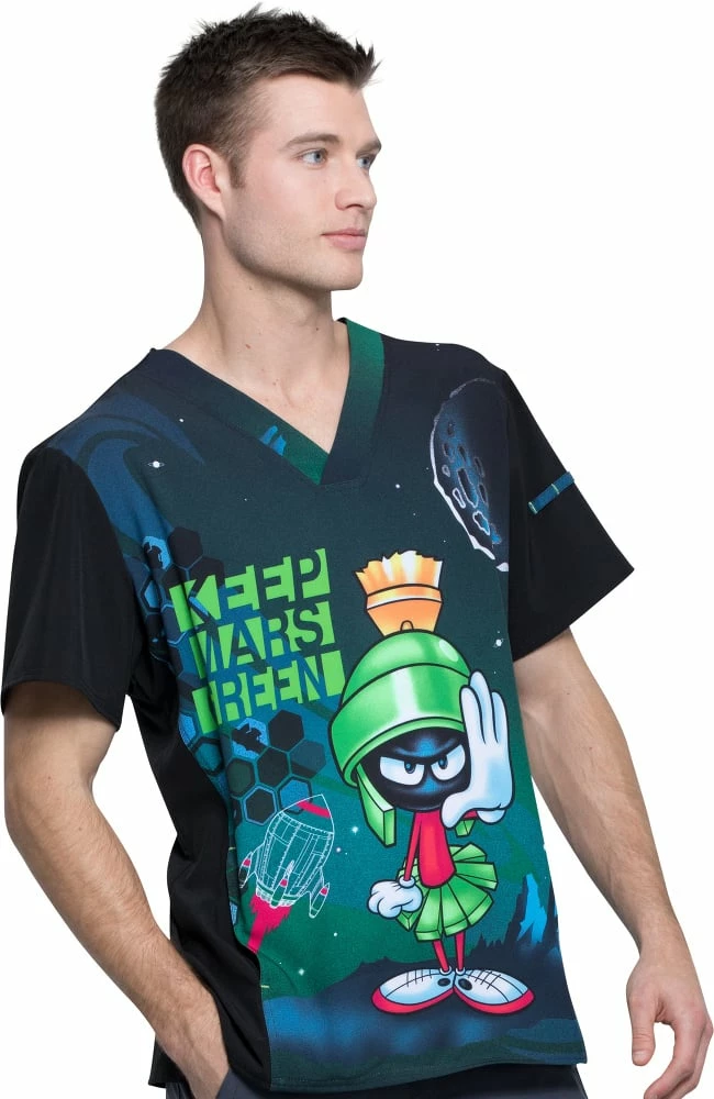 Cherokee Clearance Men's V-Neck Keep Mars Green Print Scrub Top - Image 4