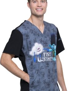 Cherokee Clearance Men's V-Neck Fist Bump Club Print Scrub Top -Silverts-shop 4 ck tf708 printclearance 650 2