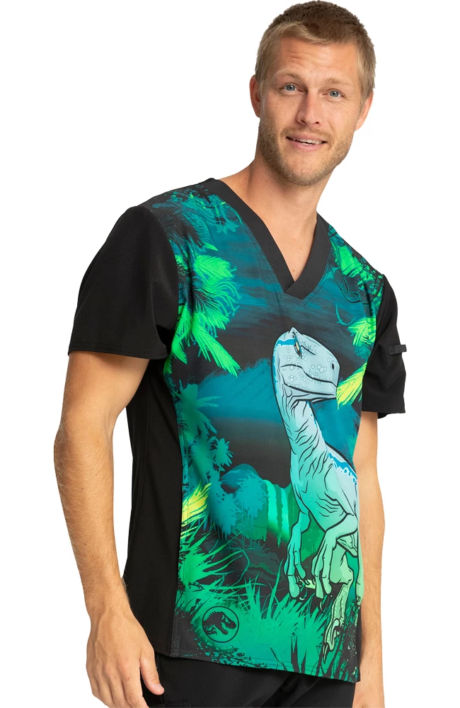 Cherokee Clearance Men's Jungle Nights Print Scrub Top - Image 4