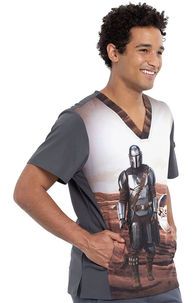 Cherokee Clearance Men's Mandalorian Print Scrub Top - Image 4