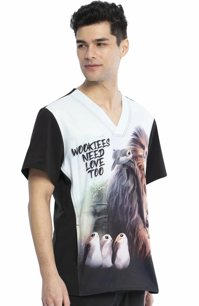 Cherokee Clearance Men's Chewie Print Scrub Top - Image 4