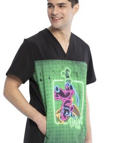 Cherokee Clearance Men's Goofy Neon Print Scrub Top -Silverts-shop 4 ck tf712 printclearance 650