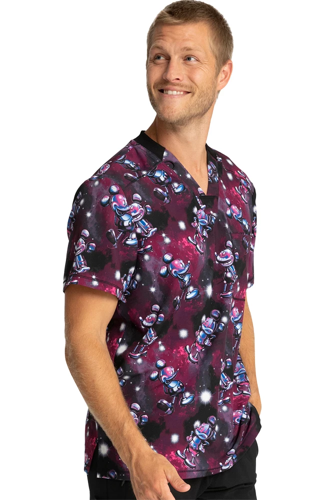 Cherokee Clearance Men's Metallic Mickey Print Scrub Top - Image 4