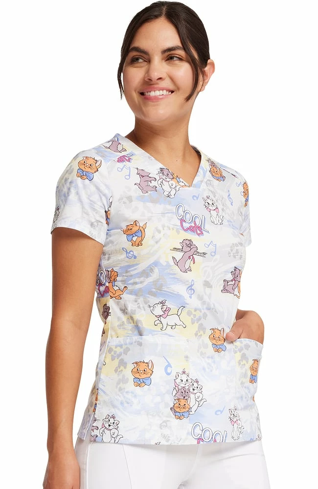 Cherokee Women's Hip Cats Print Scrub Top - Image 4