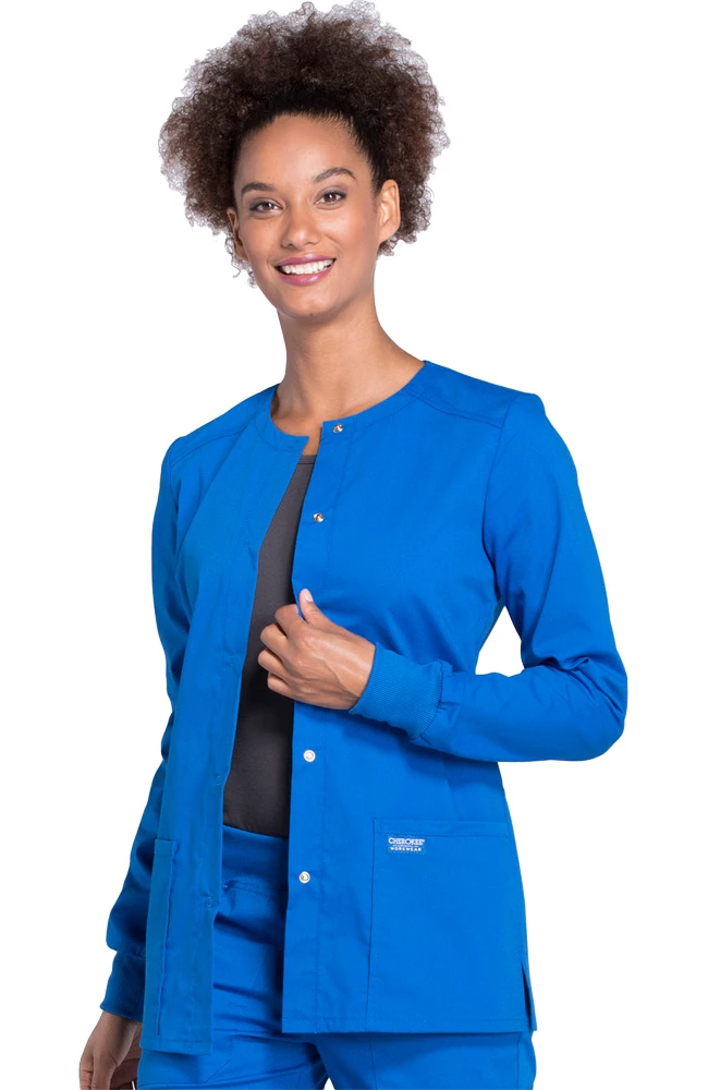 Cherokee Workwear Clearance Women's Snap Front Warm-Up Solid Scrub Jacket - Image 4