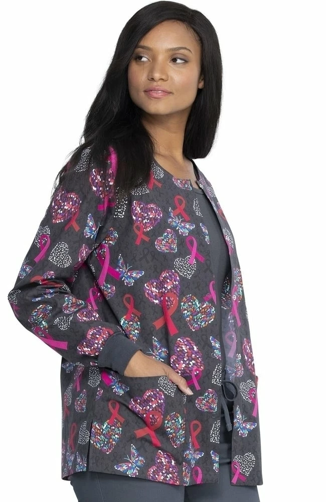 Dickies Clearance Women's Snap Front Speck-Tacular Love Print Scrub Jacket - Image 4