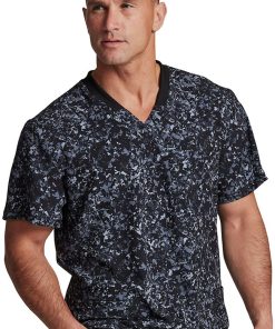 Dickies Clearance Men's Fractured Prism Pewter Print Scrub Top -Silverts-shop 4 di dk607 printclearance 650