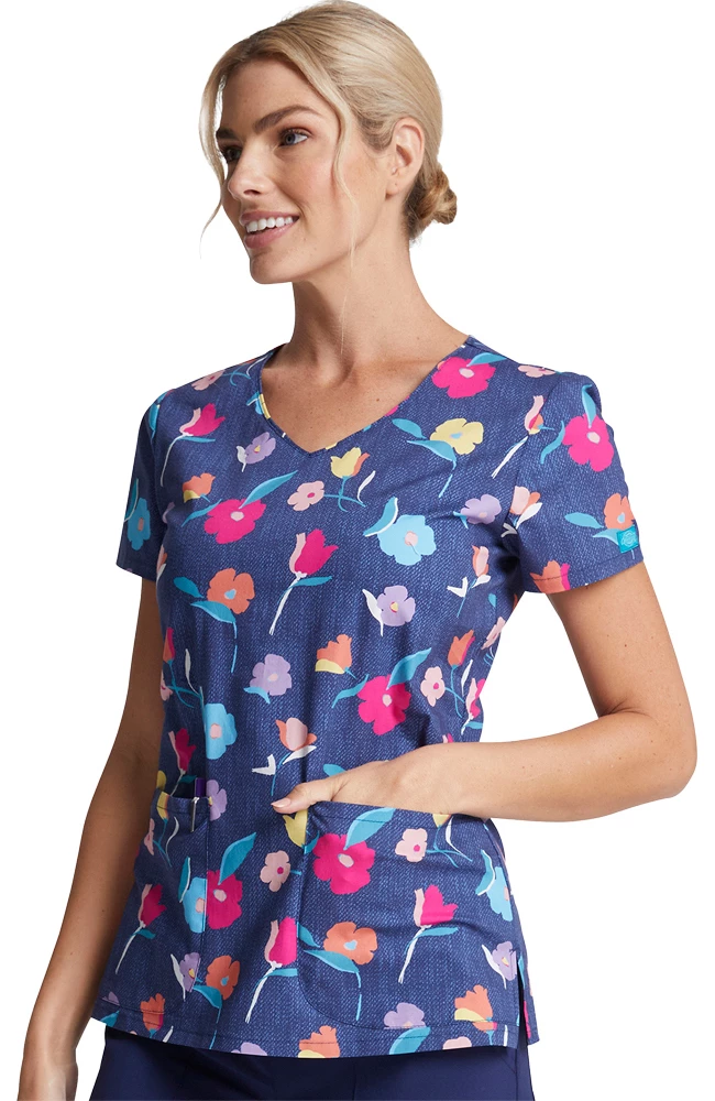 Dickies Clearance Women's Denim Garden Print Scrub Top - Image 4