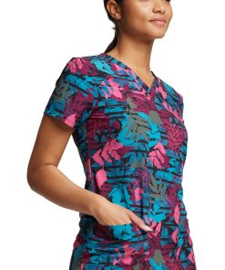 Dickies Women's V-Neck Falling Foliage Print Scrub Top -Silverts-shop 4 di dk717 print 650 3