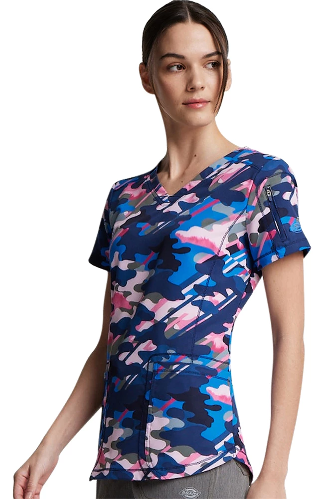 Dickies Women's V-Neck Camo In Line Print Scrub Top - Image 4