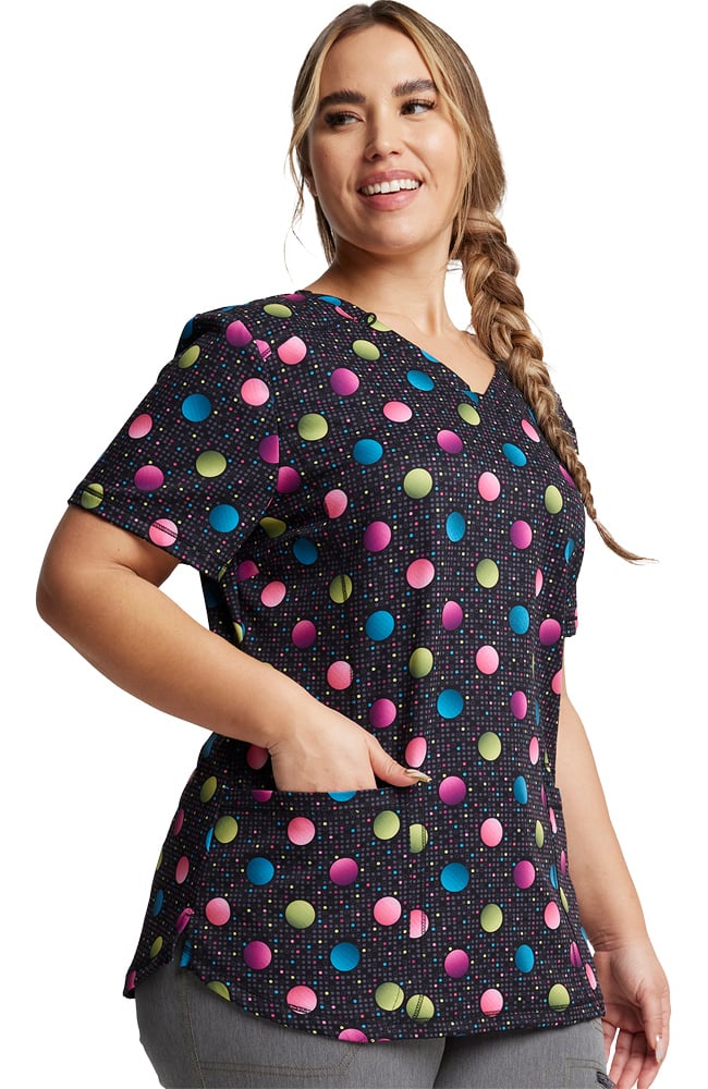 Women's V-Neck Dot's Poppin' Print Scrub Top Dickies Women's V-Neck Dot's Poppin' Print Scrub Top -Silverts-shop 4 di dk731 print 650