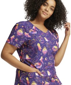 Dickies Women's V-Neck Hanging With My Boo Print Scrub Top -Silverts-shop 4 di dk852 print 650