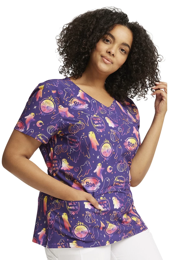 Dickies Women's V-Neck Hanging With My Boo Print Scrub Top - Image 4