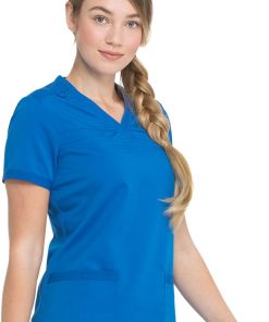 Dickies Women's V-Neck Rib Knit Panel Solid Scrub Top -Silverts-shop 4 di dk870 650