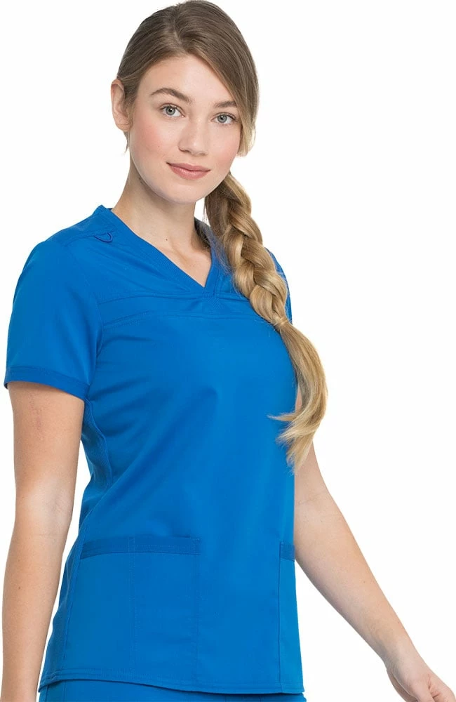 Dickies Women's V-Neck Rib Knit Panel Solid Scrub Top - Image 4