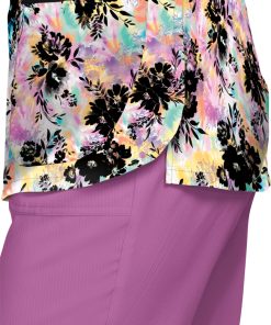 Koi Clearance Women's Eve Y-Neck Hippie Garden Print Scrub Top -Silverts-shop 4 ko 1007pr printclearance 650
