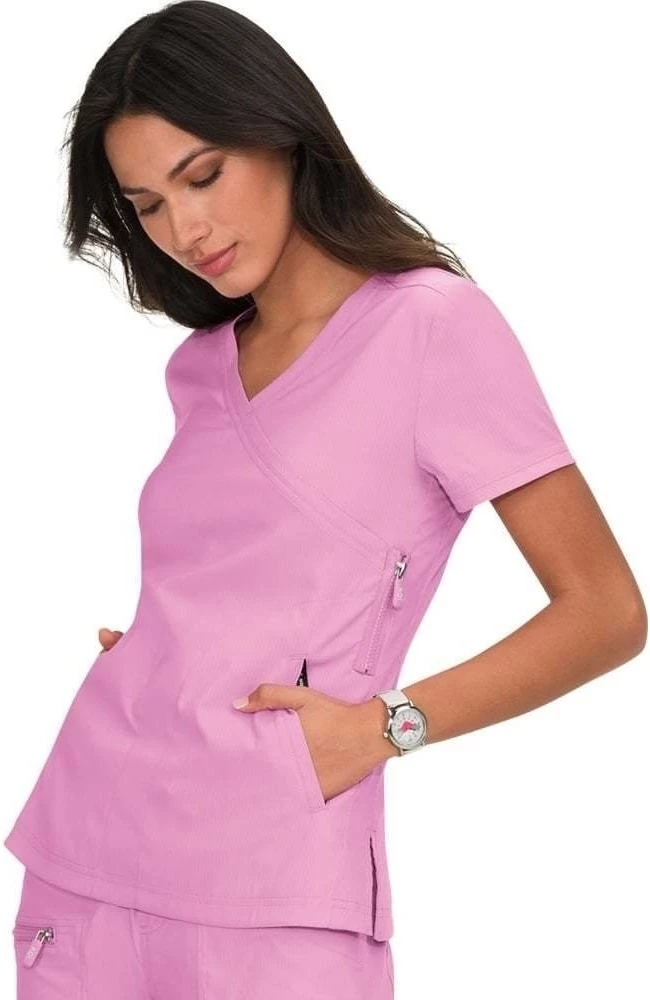 Koi Clearance Women's Philosophy Mock Wrap Side Zipper Solid Scrub Top - Image 4