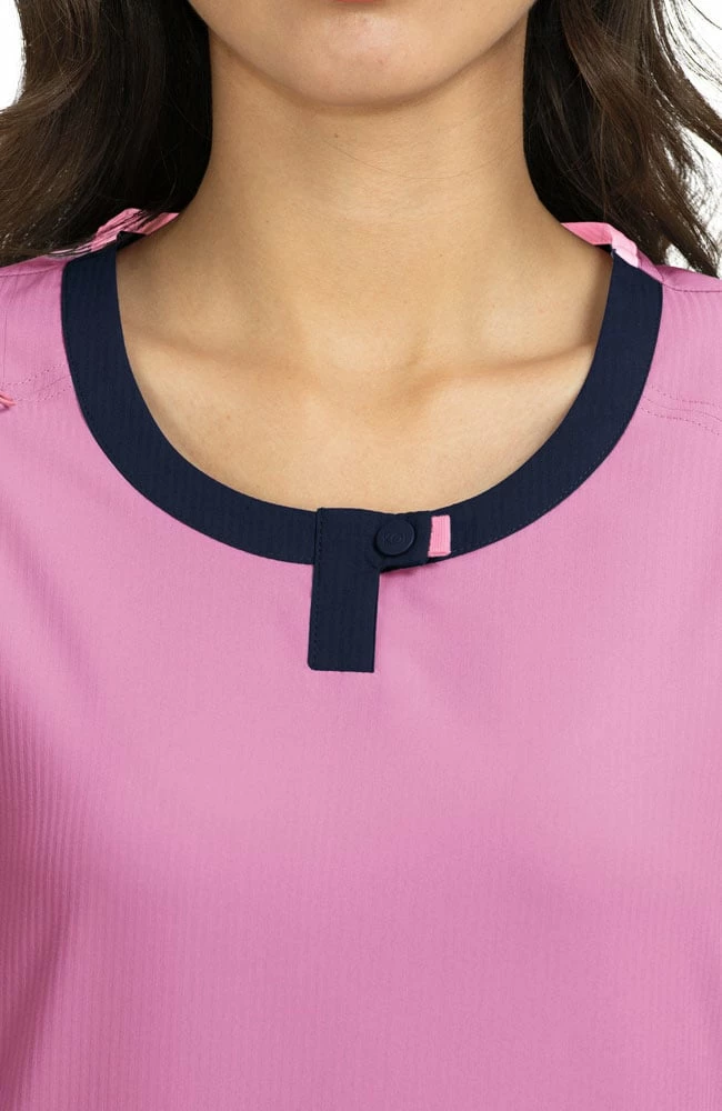 Koi Clearance Women's Lotus Colorblock Jewel Neck Solid Scrub Top - Image 4