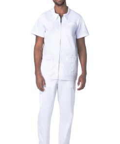 Landau Men's Collared Zip Front Solid Scrub Top -Silverts-shop 4 ln 4263prv 650