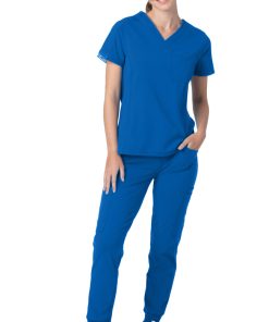 Urbane Women's Stripe Trim Solid Scrub Top -Silverts-shop 4 ln 9108lka 650