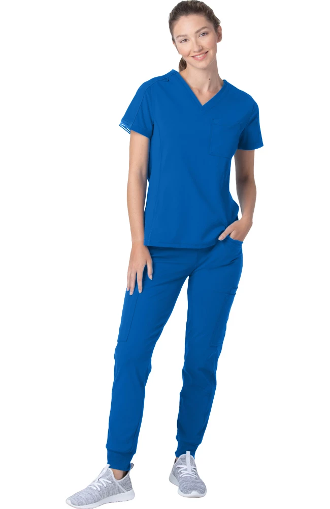 Urbane Women's Stripe Trim Solid Scrub Top - Image 4