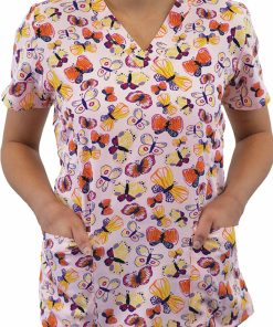 Maevn Uniforms Women's Candy Of Butterfly Print Scrub Top -Silverts-shop 4 mv 1767 print 650 4