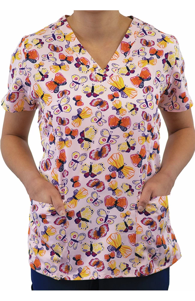 Maevn Uniforms Women's Candy Of Butterfly Print Scrub Top - Image 4